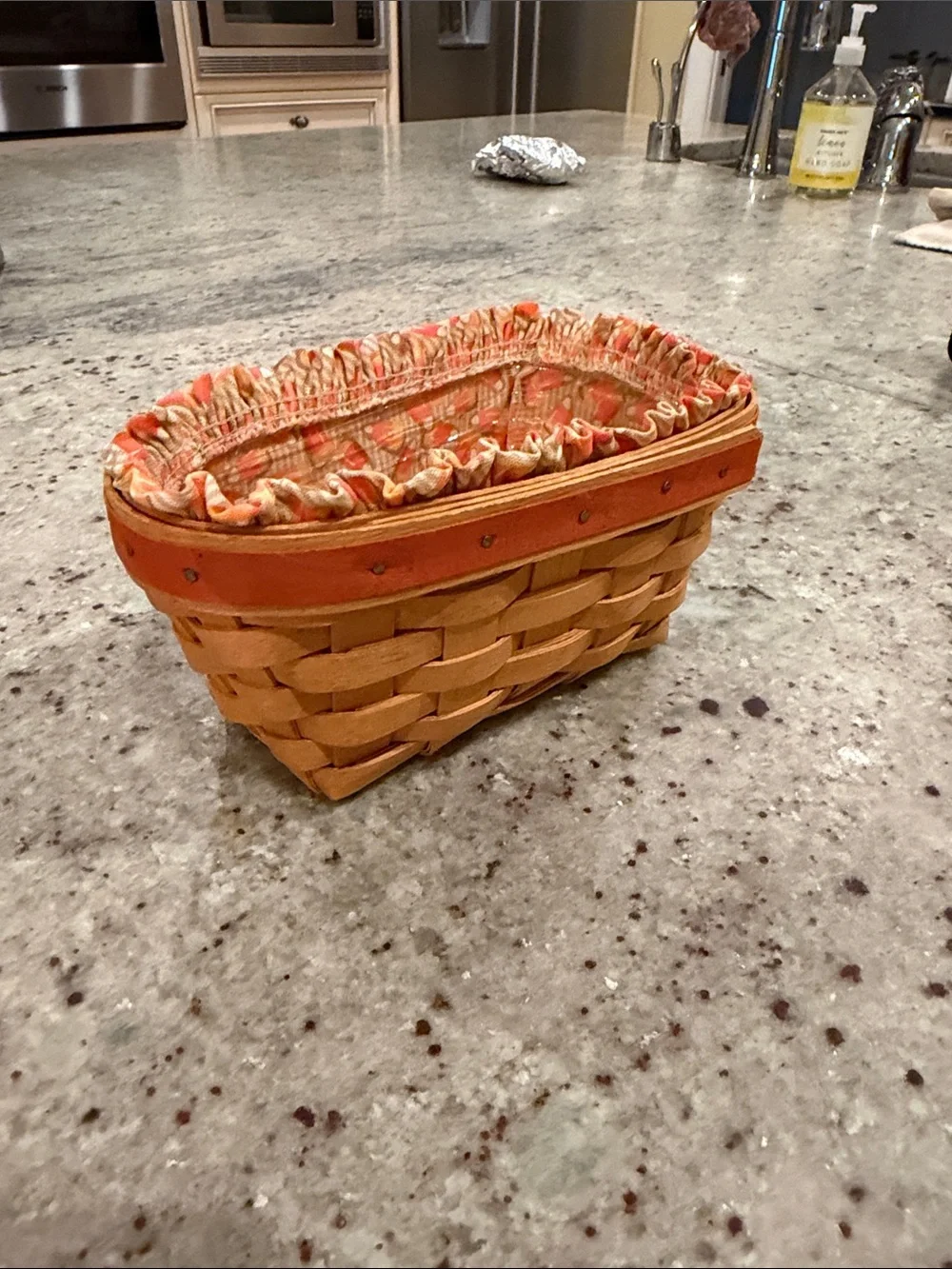 Longaberger Orange Patterned Fabric-Lined Woven Basket